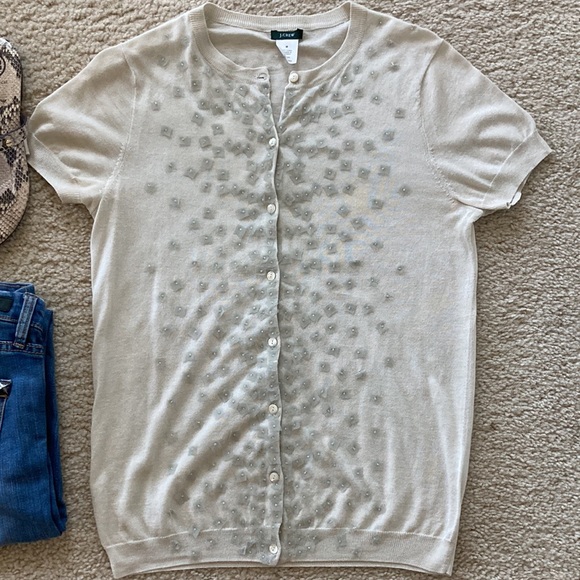 J. Crew Short Sleeve Embellished Cardigan Sweater - Picture 2 of 5